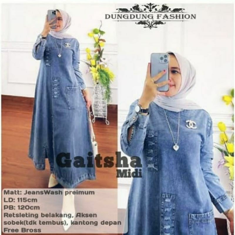 MIDI DRESS JUMBO, MIDI TERBARU JUMBO LD130, JEANS TERBARU, DRESS JEANS