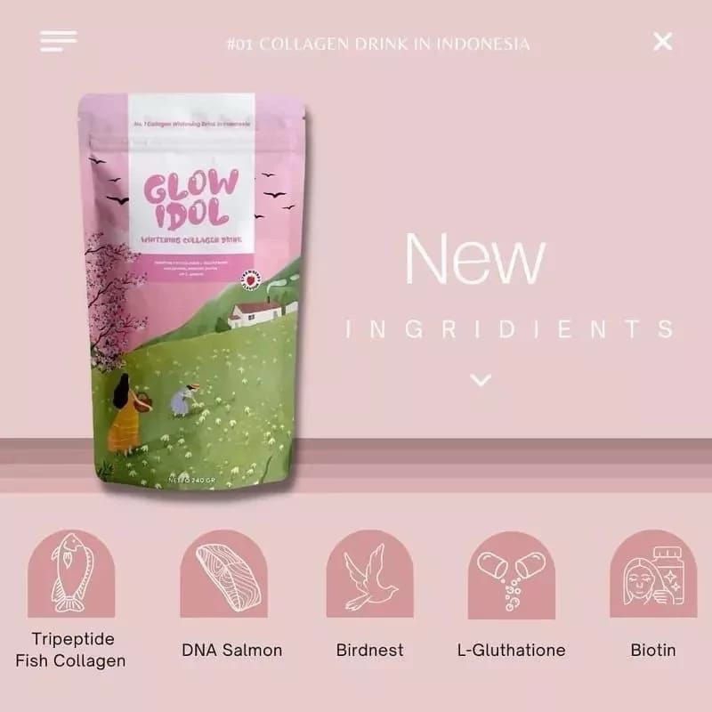 GLOW IDOL Whitening Collagen Drink (Strawberry ) BPOM Aman Bumil Busui.