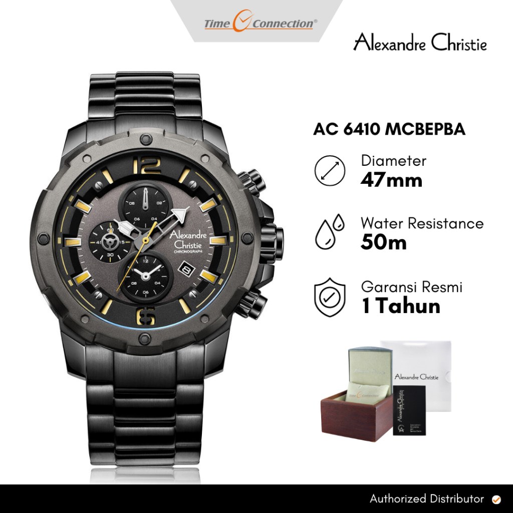 Alexandre Christie AC 6410 MCBEPBA Hitam Emas Original / Jam Tangan Pria Analog Rantai Stainless Ste
