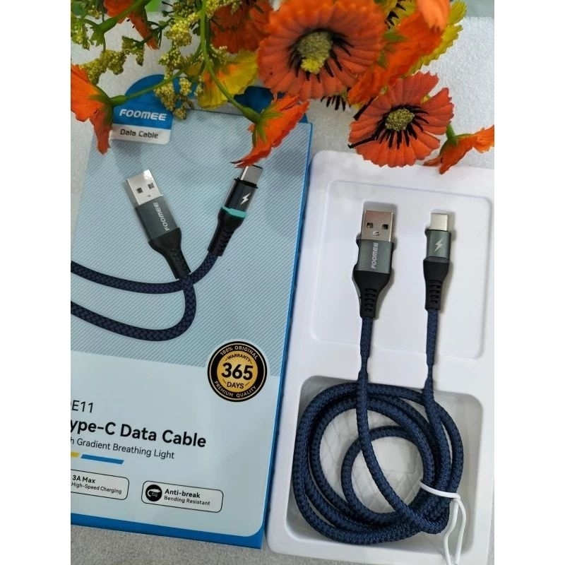 Kabel Data foomee De-11 type c with led indikator fast charging