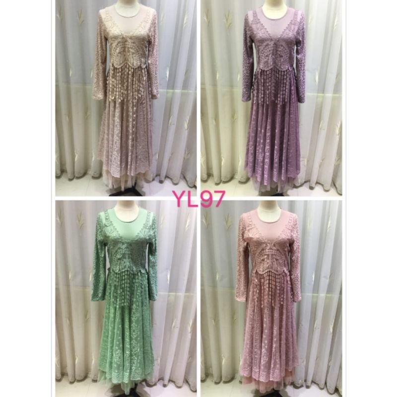 Gamis ISYANA yul 97 lemon skin rompi brokat jala dress pesta remaja muslim dress import model korea 