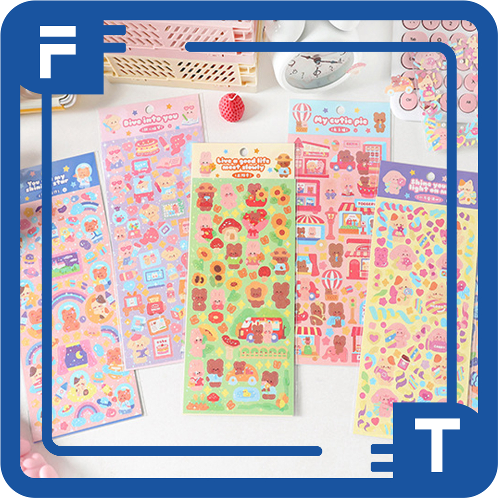 

✦FT✦ Sticker Waterproof Kartun Bear Rabbit Hologram Stiker Motif Beruang Dan Kelinci Korea Anti Air S092