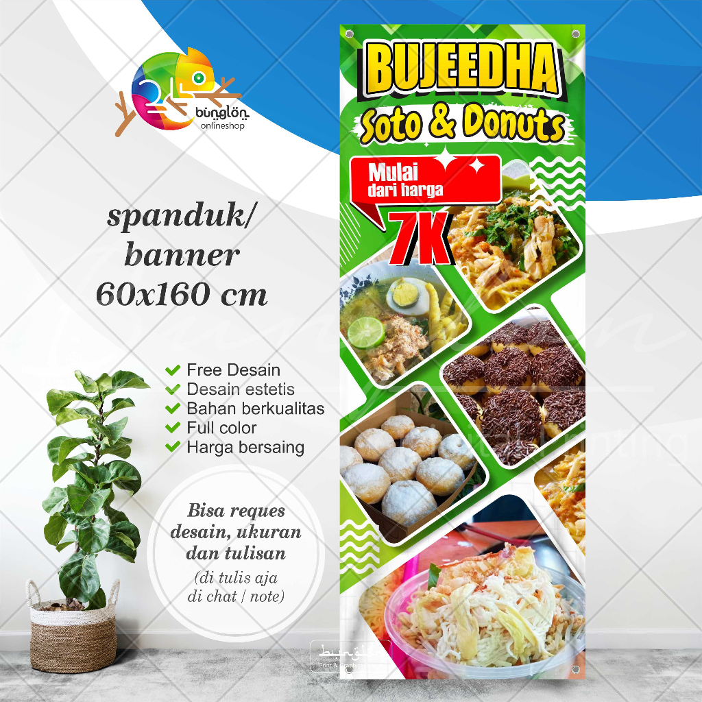 

Size 60x160 Cm Spanduk Banner Makanan, Soto & Donat
