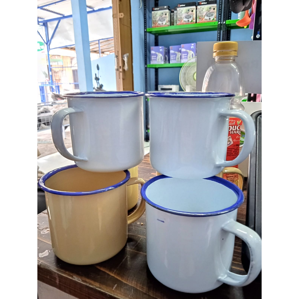 Gelas Enamel Jadul Aesthetic Cangkir Kopi Teh Bahan Enamel