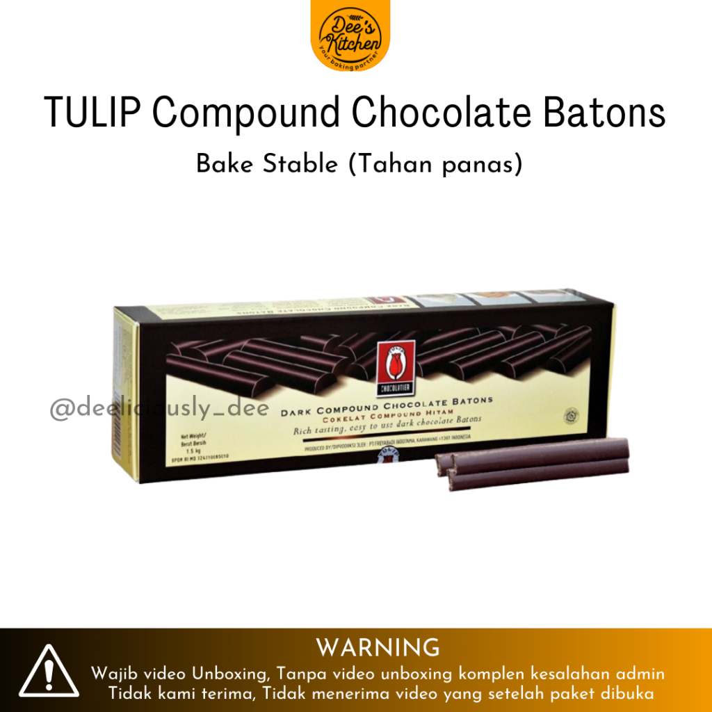 

Tulip Dark Compound Chocolate Batons | Coklat Stick Tahan Panas 500gr ( Repack )