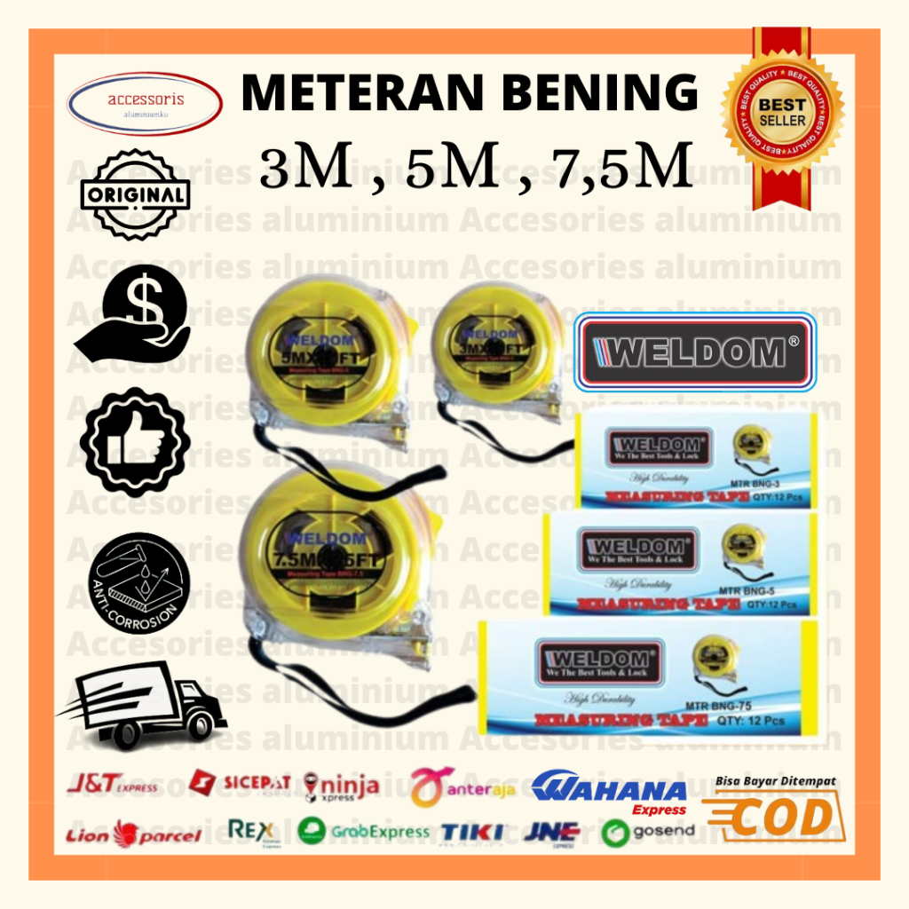 Meteran Bening / Meteran Transparan Weldom / Meteran Roll / Meteran Tukang