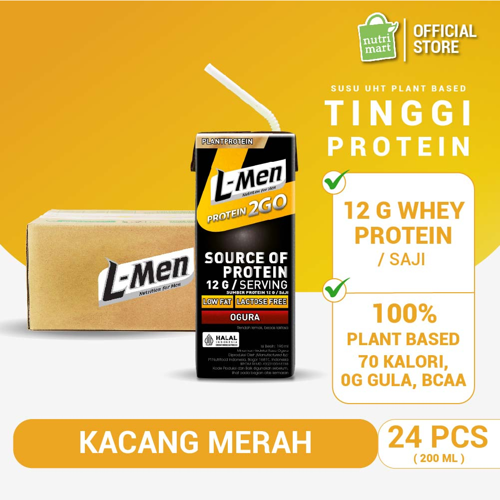 

L-Men UHT Plant Protein 2 GO Ogura - Kacang Merah 190ml (24 pcs) 12gr Protein & 1,6g BCAA / Serving - Suplemen Tinggi Protein Nabati Siap Minum