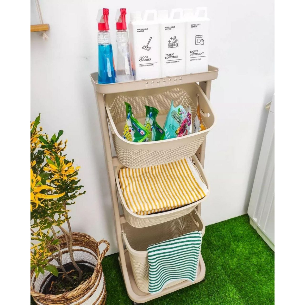 Laundry basket Plastik olymplast susun 3 rak serbaguna oft/olymplast flexible trolley rak Keranjang 