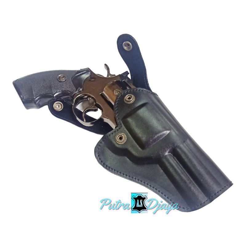 Sarung pistol pinggang revolver pres 4 inch kulit asli.