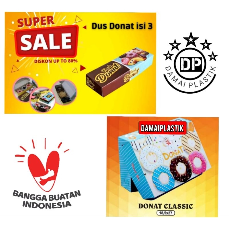 DUS DONAT Box Donat Kotak donat Isi 6 Pcs isi 3 pcs Mini