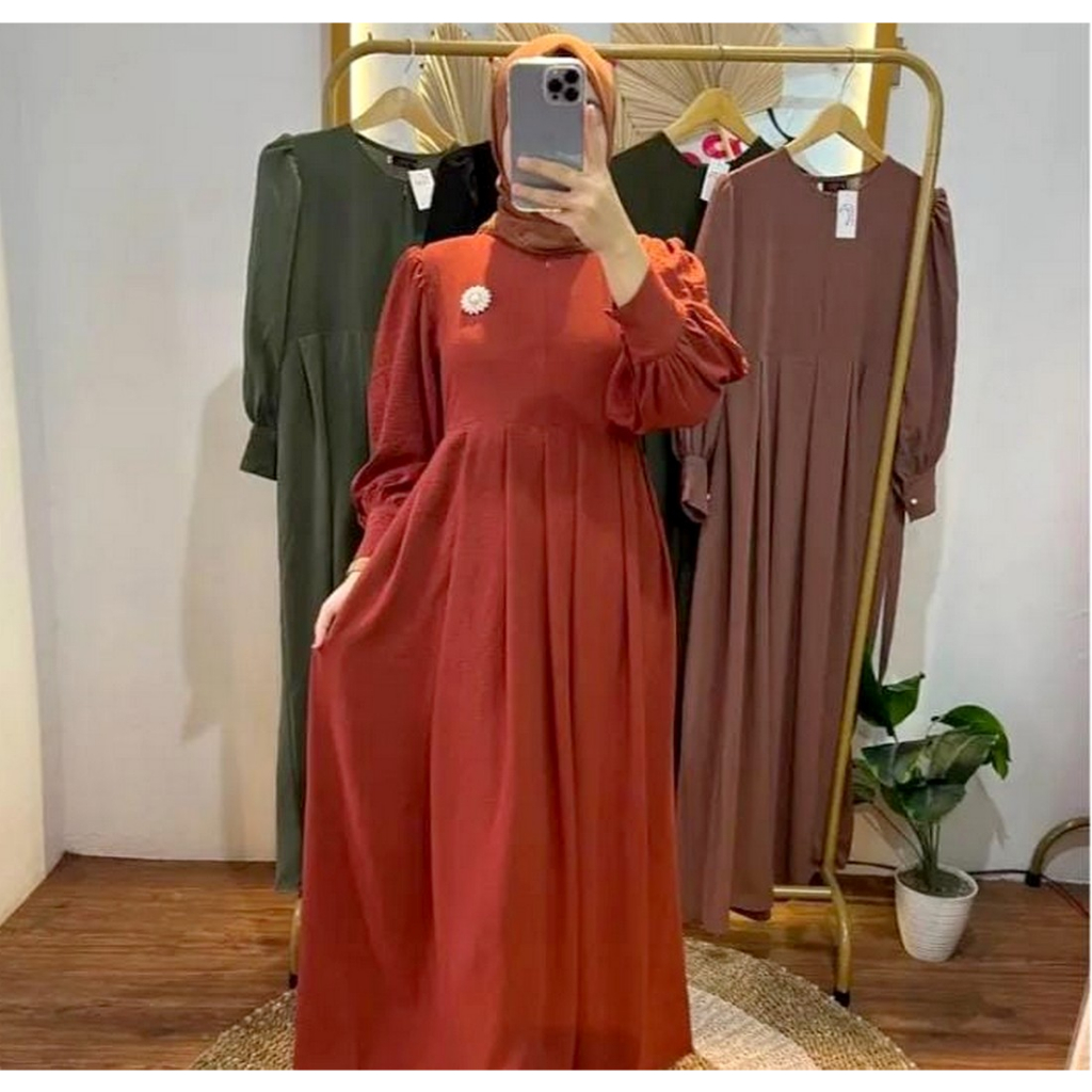 Gamis Emak Ibu Pengajian Formal Jumbo Simpel Warna Merah Bata XXL XXXL 3XL Cantik Lucu Kekinian Terb
