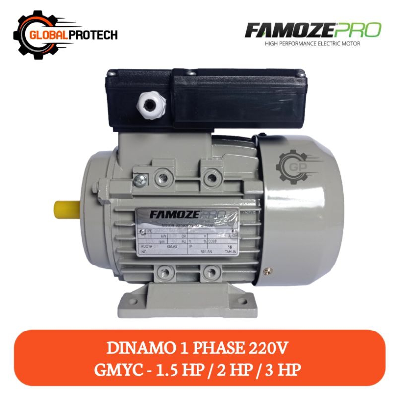 Dinamo 1 Phase 1,5 HP 2 HP 3 HP 1400 RPM / 2800 RPM Tipe GMYC Famoze Pro Class F IP55 220V Elektro M