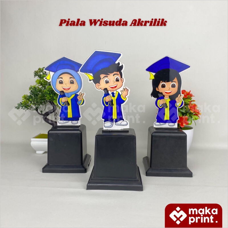 Piala Akrilik Wisuda (Hijab Biru), Piala Akrilik Wisuda Karakter Almamater Biru, Piala Kelulusan, Pi