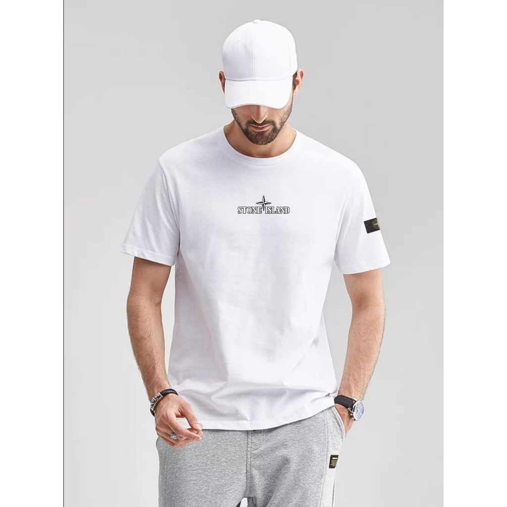 Baju Kaos Stone Island Import Warna Putih Bahan Katun Tebal Pria Wanita Terbarui Dan Termurah