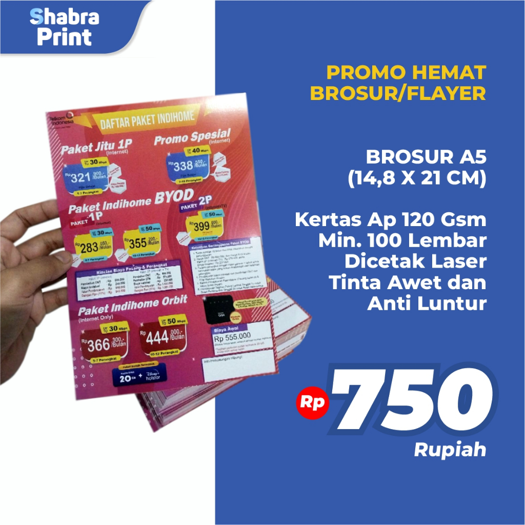 

Cetak Brosur Murah A5 Fullcolor print 1 Sisi atau 2 Sisi [ Min. order 100 lembar ]