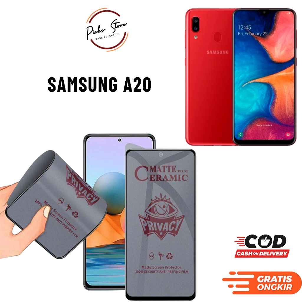 Anti Gores SPY Matte Samsung A20 - PRIVACY TEMPERED GLASS - TG Samsung A20 - ANTI GORES CERAMIC - AN