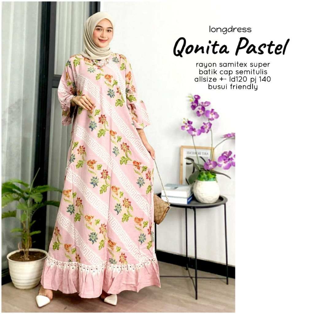 LONG DRESS QONITA DRESS PANJANG BATIK MAXY BATIK GAMIS BATIK