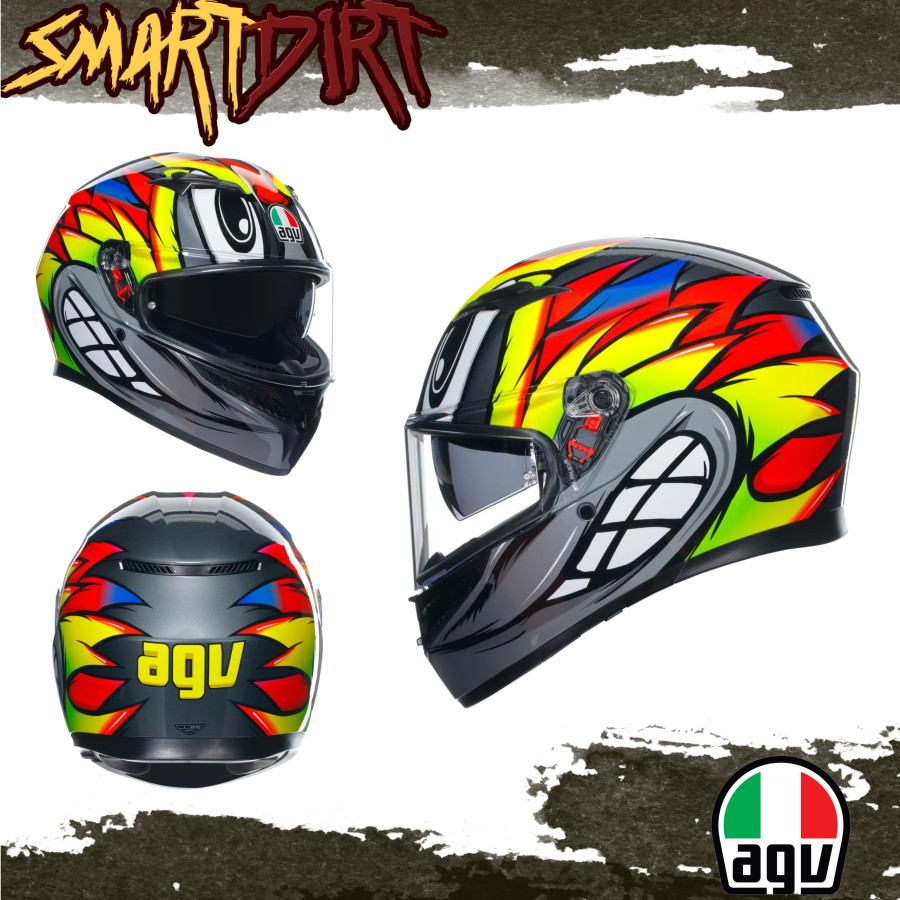 Helm Motor AGV K3 Birdy Grey Yellow Red AGV Helmet K3 Birdy Grey Ori