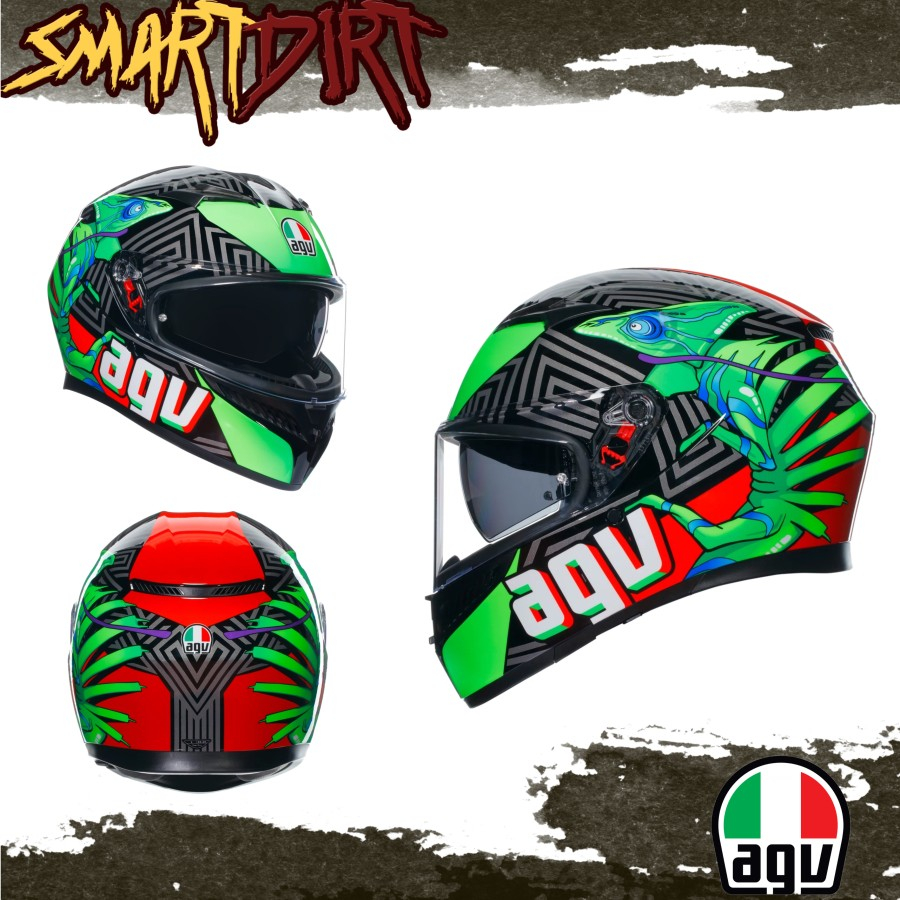Helm Motor AGV K3 E2206 Kamaleon Black Red Green AGV Helmet K3 E2206