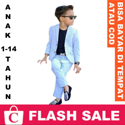 Anak Anak Usia Umur 1 - 14 tahun Blazer Pria Jas Cowok Slimfit Model Kekinian Celana BIRU MUDA LANGI