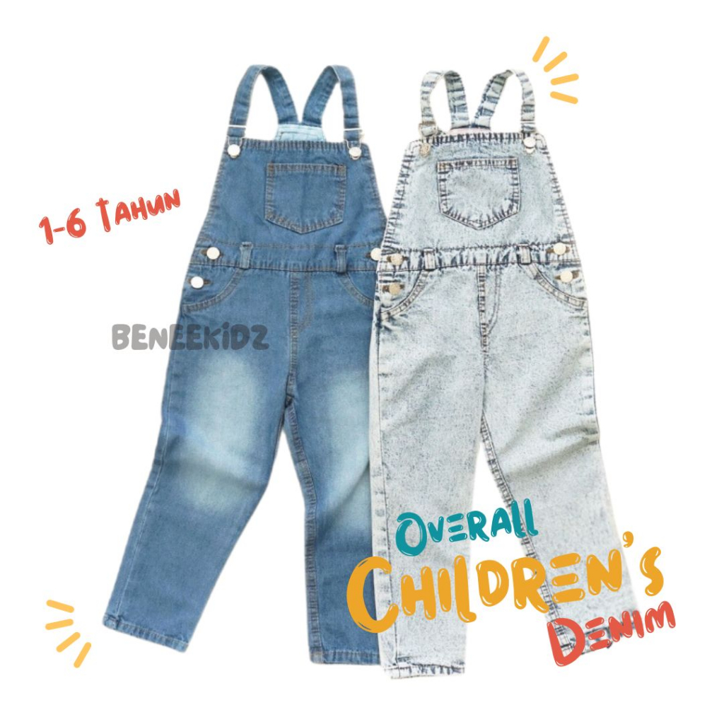 Baju Kodok Anak Laki-Laki Jeans Overall Pria dan Wanita Unisex Bahan Denim Usia 1 -5 Tahun Kekinian