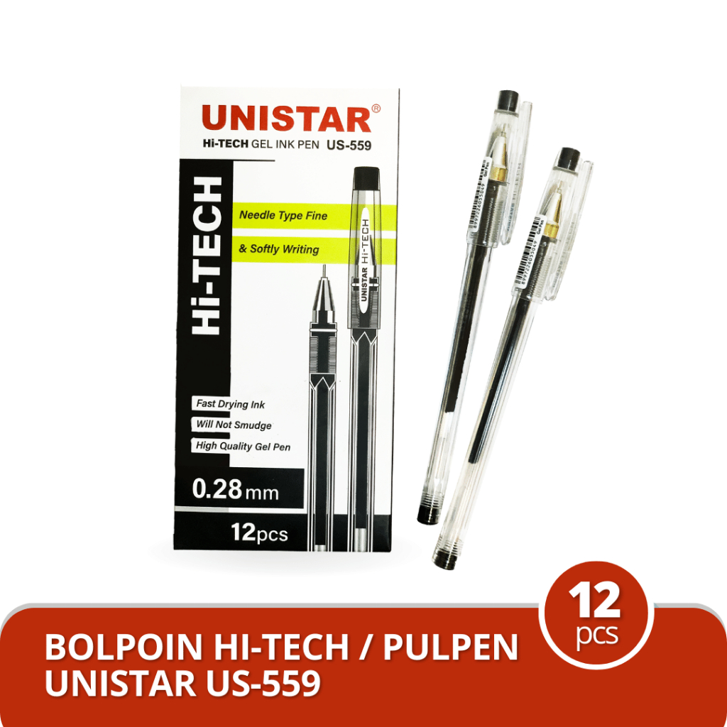 

UNISTAR Hi-Tech Gel Pen Pulpen Gel Retractable Tinta Hitam 0.28mm US-559 (12Pcs)