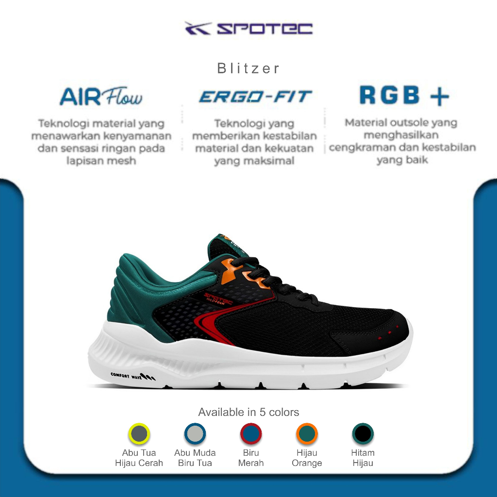 SPOTEC Sepatu RUNNING Artikel BLITZER hitam/hijau | Original Spotec