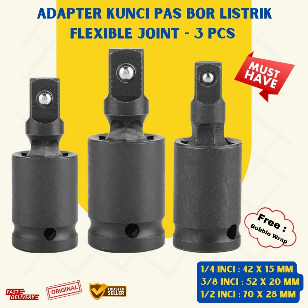 Adapter Kunci Pas Bor Listrik Flexible Joint 3 Pcs Kualitas Unggul
