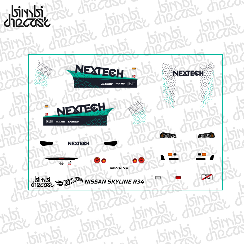 Decal Hotwheels Nissan Skyline R34 Nextech Transparan