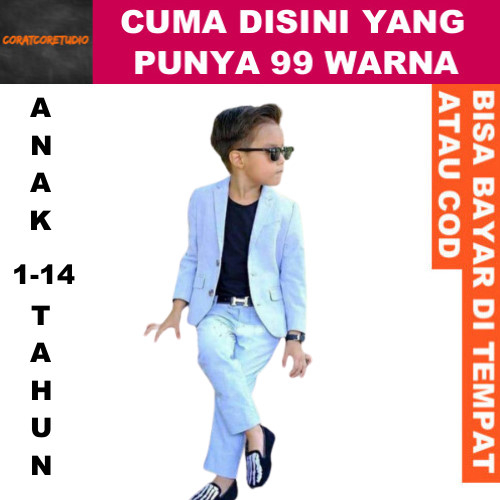 99 WARNA  Anak Usia Umur 1 - 14 tahun Blazer Cowok Jas Pria Slimfit Model Kekinian Celana BIRU MUDA 