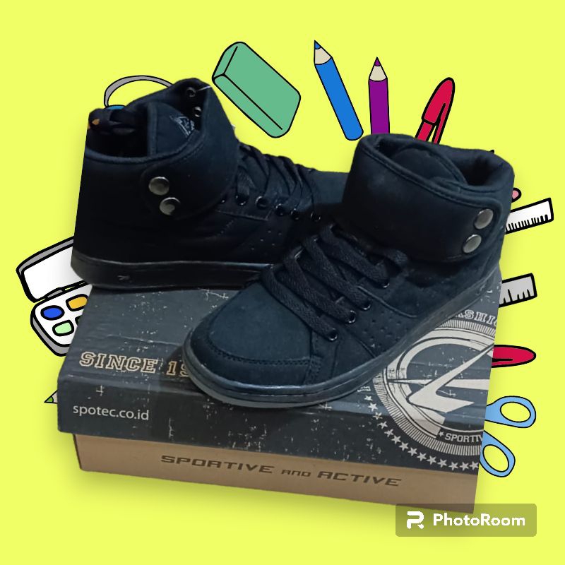 Sepatu Basket ball/sekolah Full Hitam Spotec Fernando