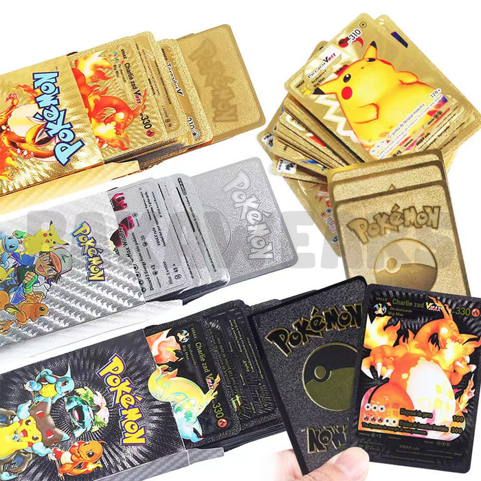 TERMURAH Kartu Pokemon 10 Pcs Bahan Metal Emas Silver Hitam Bahasa Inggris: GOLD, SILVER, BLACK, VMA