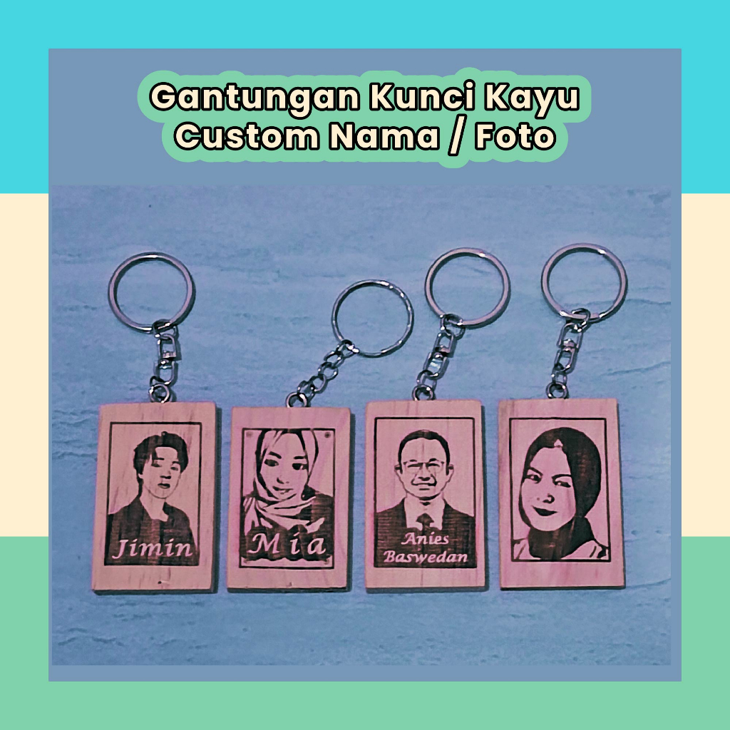 Gantungan Kunci Kayu Custom Nama dan Wajah / Gantungan Kunci Kayu Custom Nama Unik / Gantungan Kunci