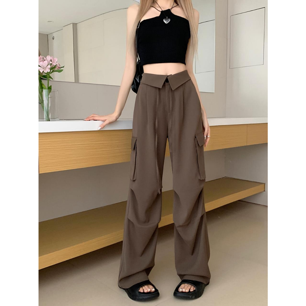 XIAOZHAINV Korean Style Celana Kargo Premium Cargo Pants Highwaist Casual Celana Premium Cargo Pants Kekinian Kulot Hitam HW0855