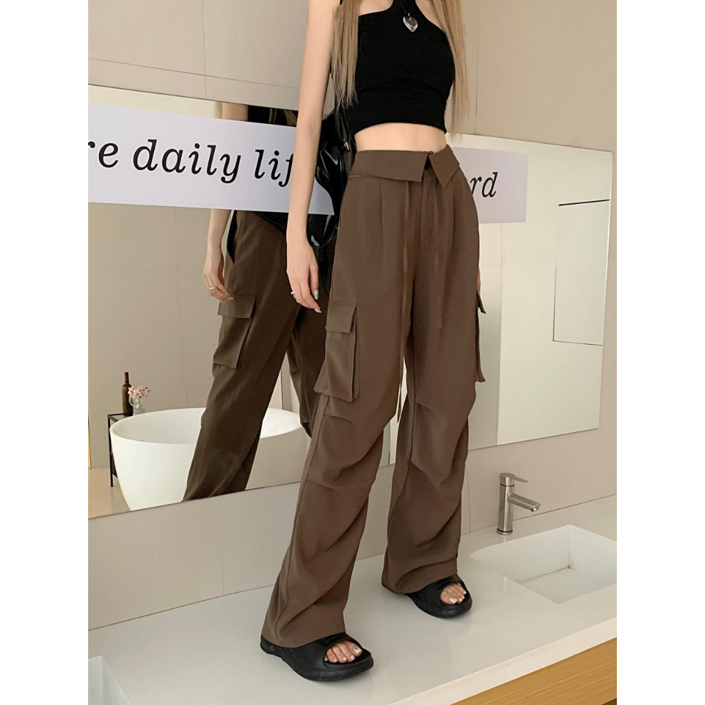 XIAOZHAINV Korean Style Celana Kargo Premium Cargo Pants Highwaist Casual Celana Premium Cargo Pants Kekinian Kulot Hitam HW0855