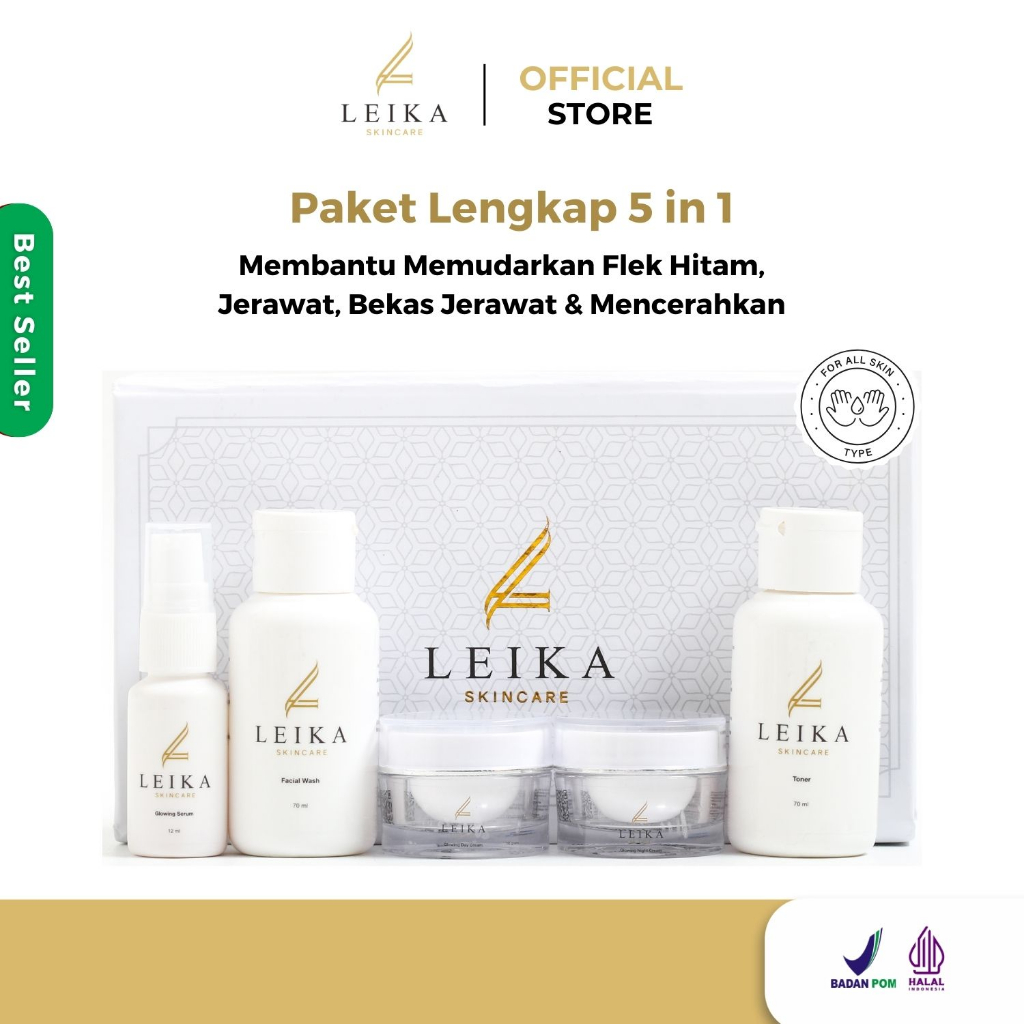 Leika Skincare Paket 5 in 1 100% RESMI BPOM & HALAL MUI Paket Cream Flek Hitam & Bintik Hitam, Melas