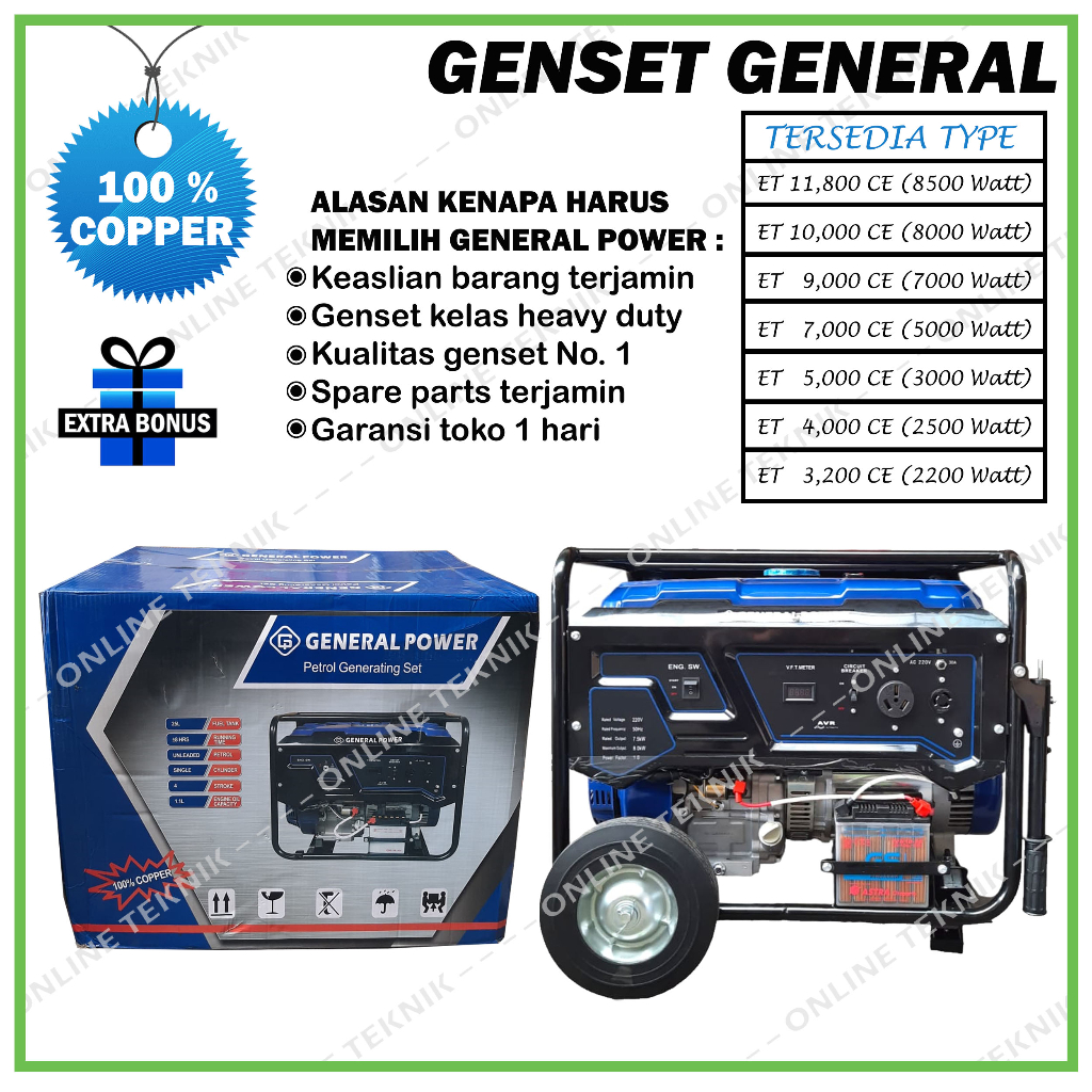 GENERAL Genset ET 5000 CE Generator General Power ET5000CE 3000 Watt