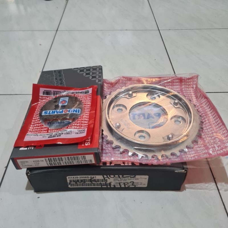 100% ORIGINAL Gear + Rantai Set Supra X125 Fi, New Blade Fi Indoparts