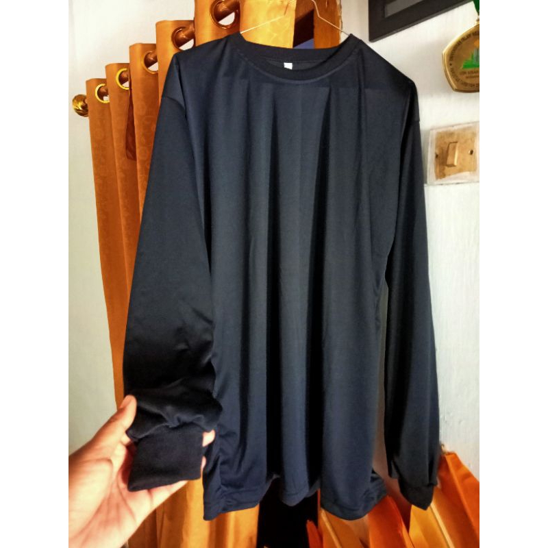 Kaos Polos Hitam bahan Jersey HS Lengan Panjang + RIB (Kerut)