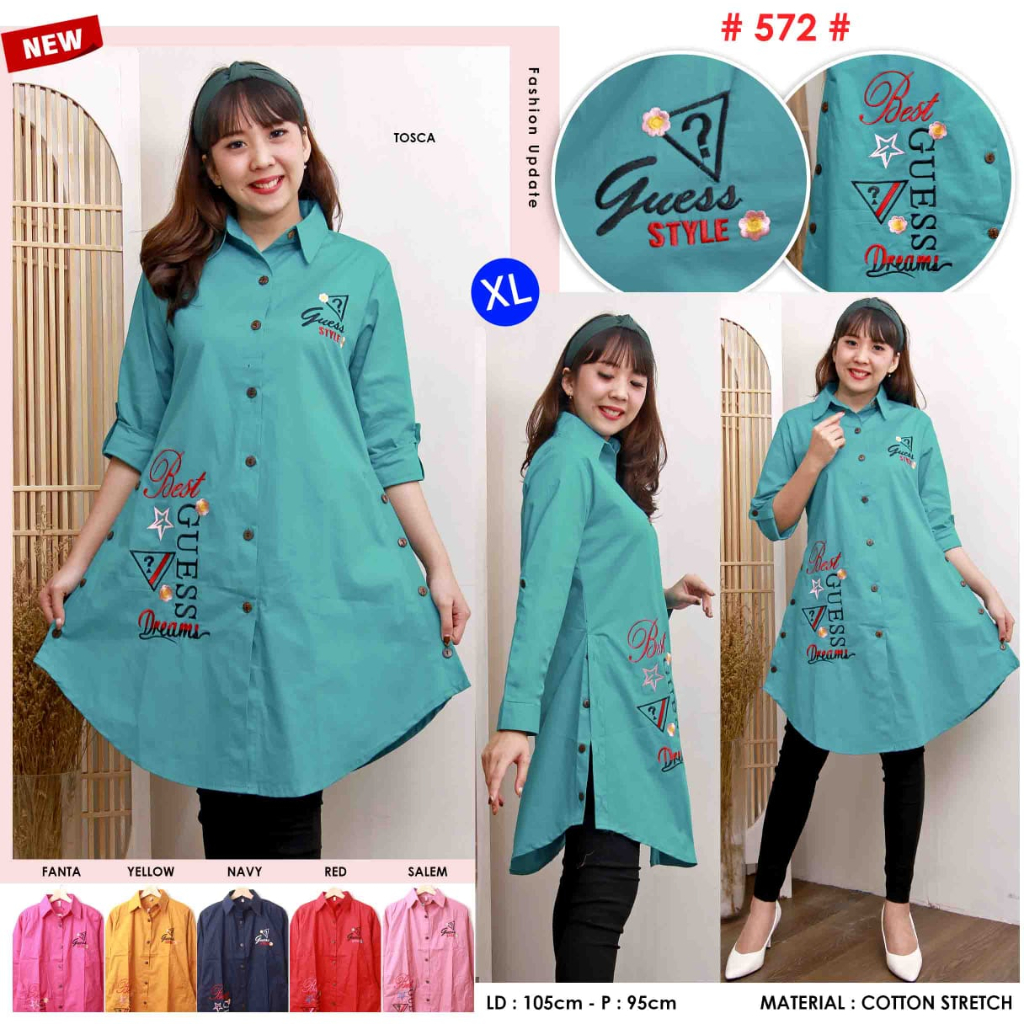 Baju Tunik Wanita Bordir Gambar Bahan Katun Stretch Ukuran XL
