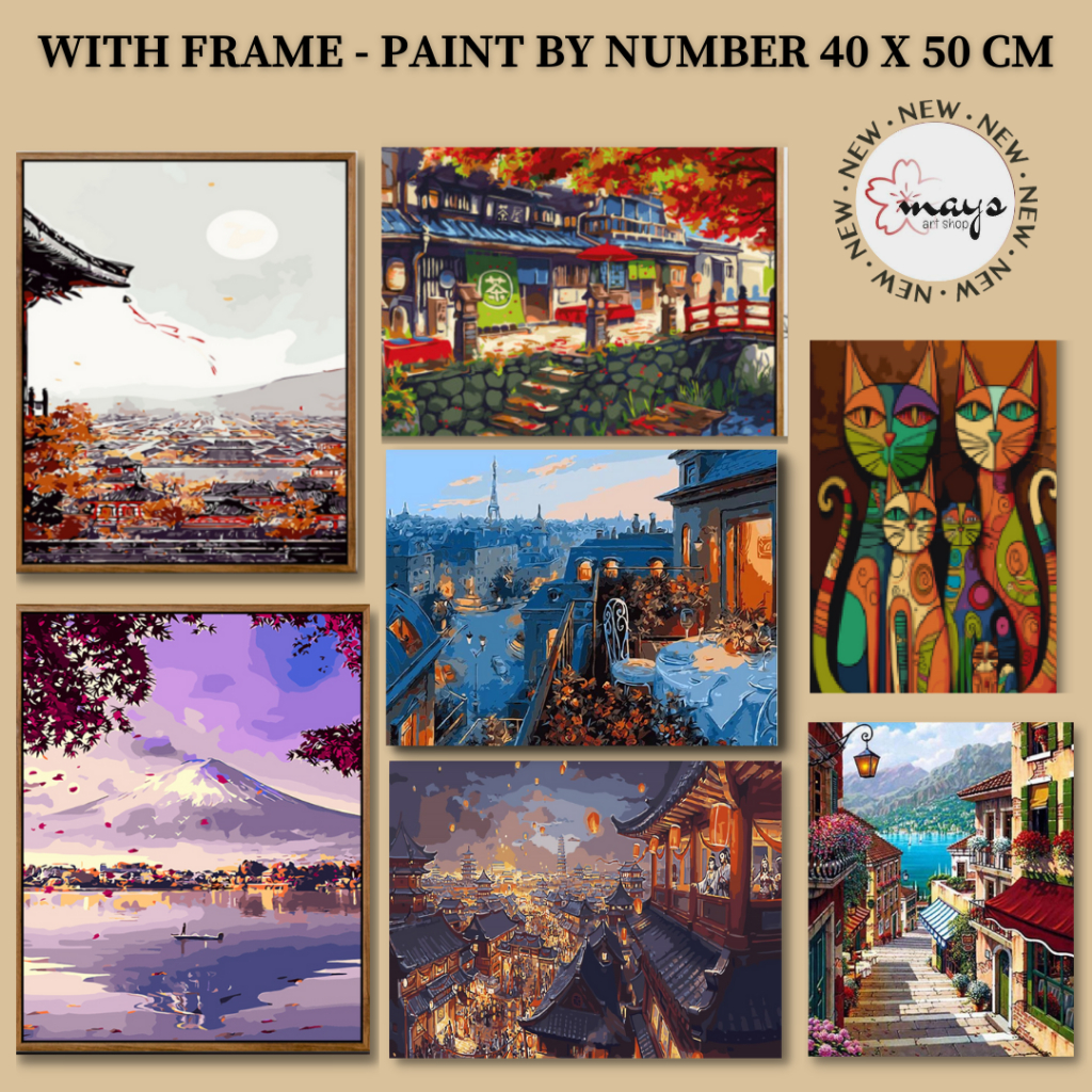 

[With Frame] Paint By Number Set 40 x 50 cm Realism Edition / DIY Painting Kit Numbers Lukis Canvas 40x50cm - Melukis Nomor Numbering Kanvas Art Gambar Anak Dewasa - Kids Adult