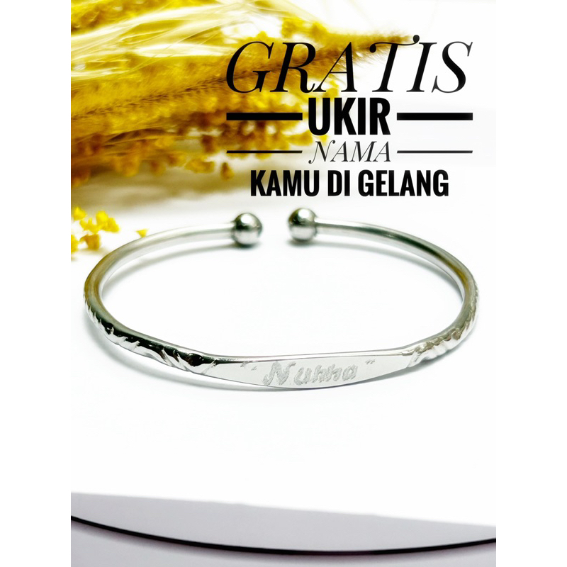 GELANG BAJA PUTIH UKIR NAMA GELANG MONEL