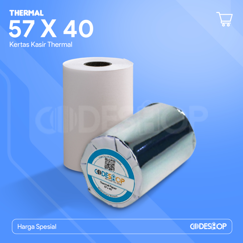 

Kertas Termal 57x40 Struk Thermal 57 x 40 Paper Roll 58x40 mm Biru