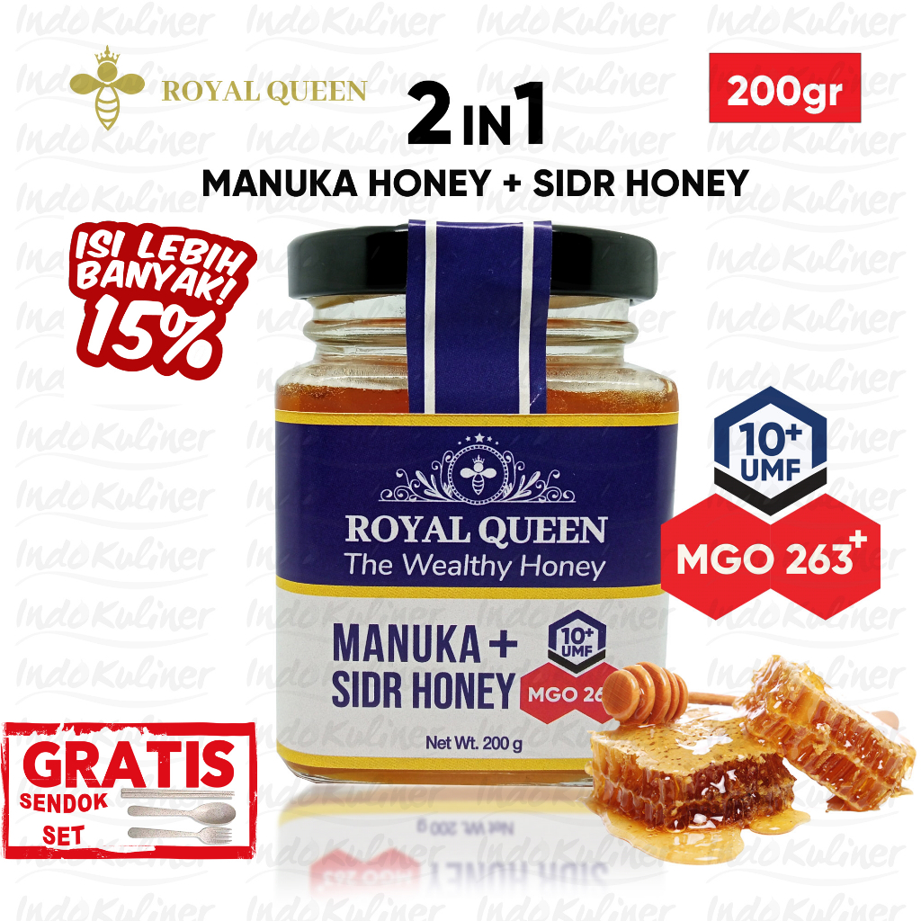 

Indokuliner Madu Manuka UMF 10+ MGO263+ Plus Sidr Honey Blend Royal Queen 200 Gram