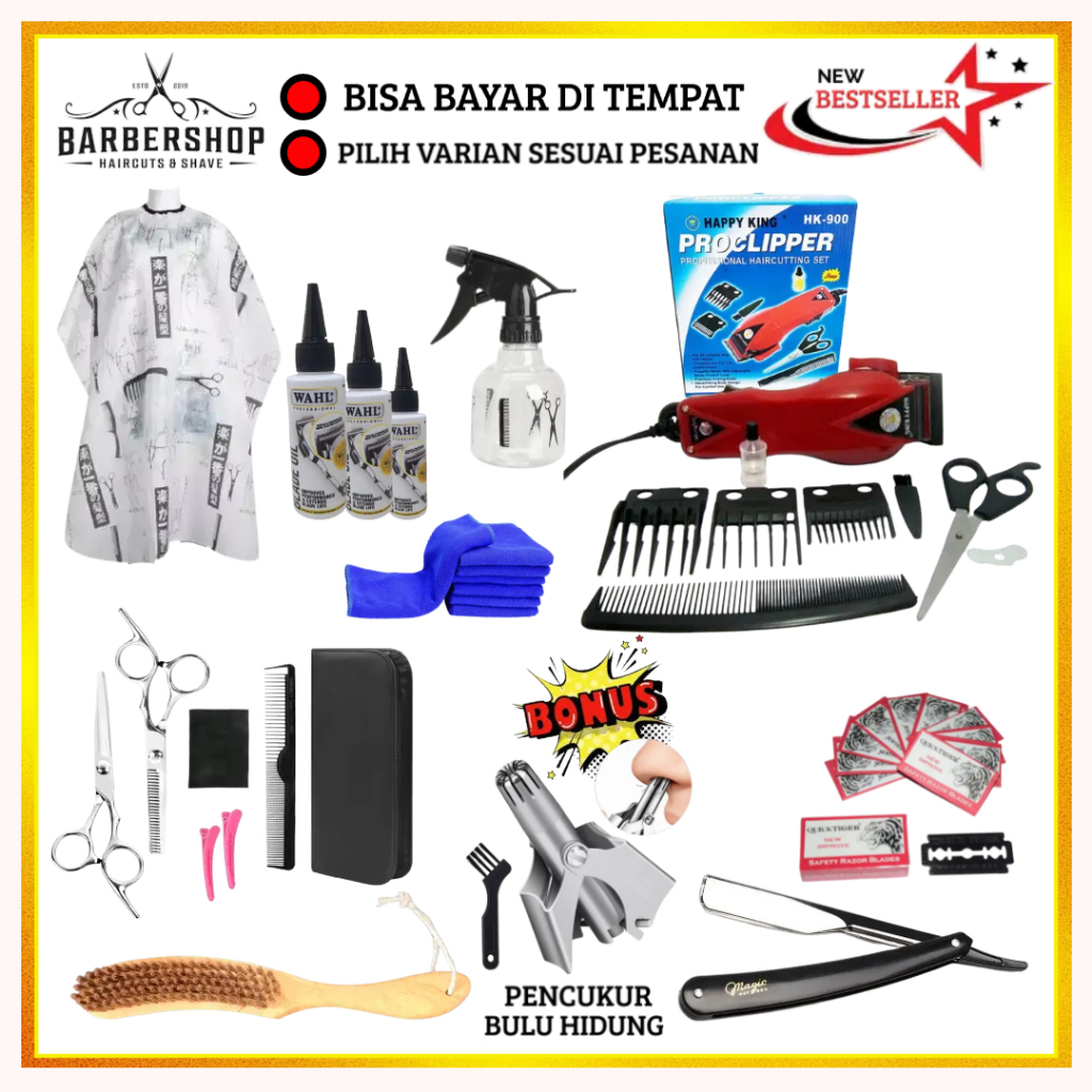 Promo Paket barbershop alat cukur rambut alat pangkas rambut lengkap 1 set original whael paket kump