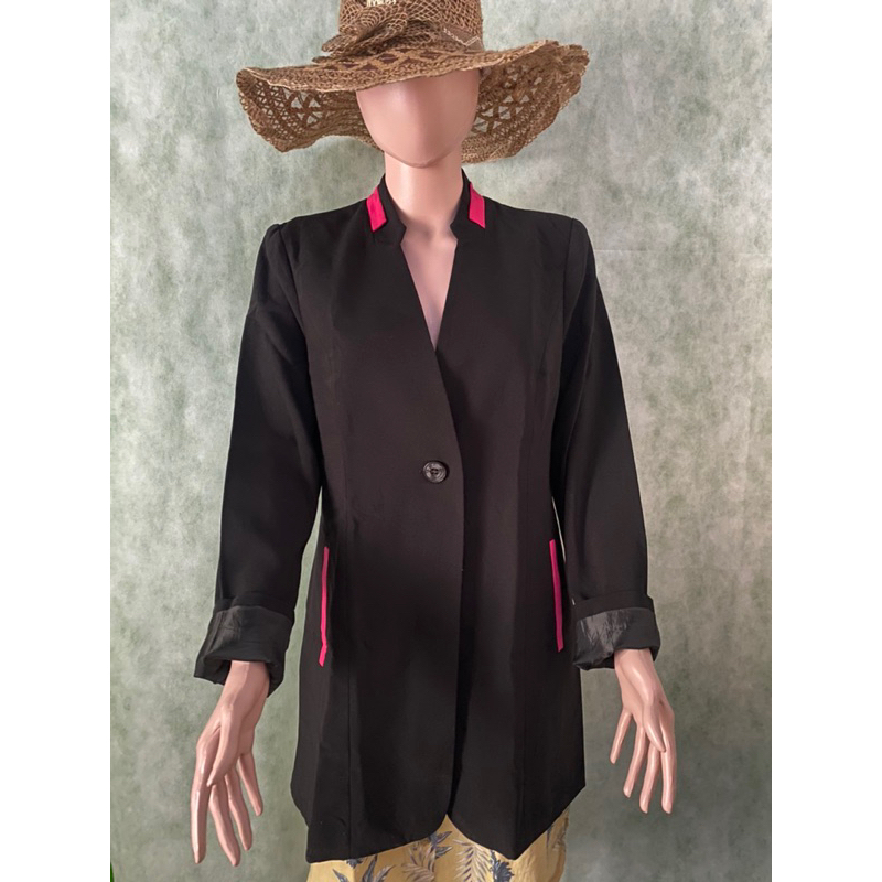 Preloved/Thrift Blazer hitam lis pink sidorel Korean Style