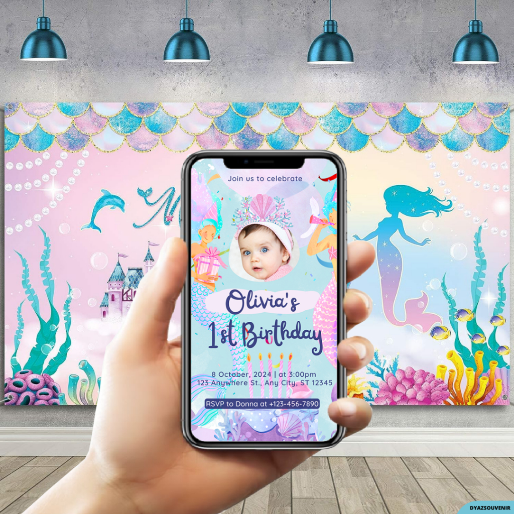 Undangan Ulang Tahun Anak Tema Mermaid Video Birthday invitation Undangan Digital Ulang Tahun