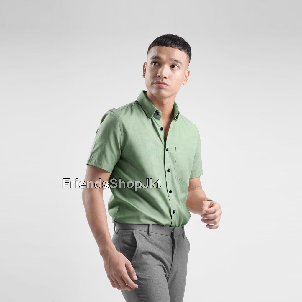 Kemeja Lengan Pendek polos Hijau Mint/ Sage Green