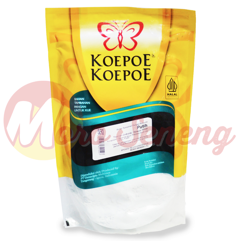 

Pewarna Putih 1 kg Pemutih Makanan Opaque White Kupu Koepoe Pouch 1kg