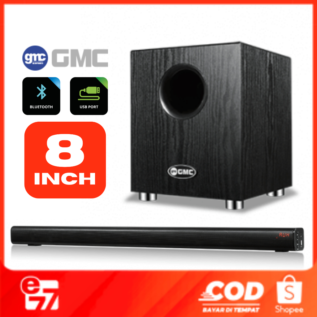 Soundbar Home Theater Bluetooth 8 Inch GMC 898E Speaker Bluetooth AV USB SD Card Optic FM Radio
